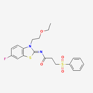 (E)-N-(3-(2-ethoxyethyl)-6-fluorobenzo[d]thiazol-2(3H)-ylidene)-3-(phenylsulfonyl)propanamide