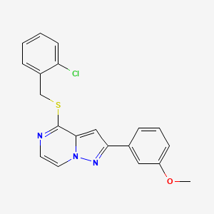 molecular formula C20H16ClN3OS B2652127 4-[(2-Chlorobenzyl)thio]-2-(3-methoxyphenyl)pyrazolo[1,5-a]pyrazine CAS No. 1206986-52-8