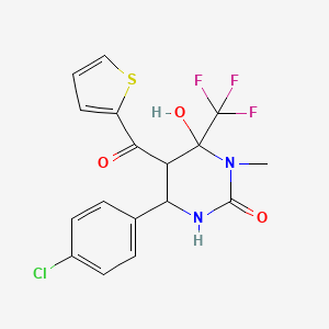 molecular formula C17H14ClF3N2O3S B2652157 4-(4-Chlorophenyl)-6-hydroxy-1-methyl-5-(thiophene-2-carbonyl)-6-(trifluoromethyl)-1,3-diazinan-2-one CAS No. 1212232-32-0
