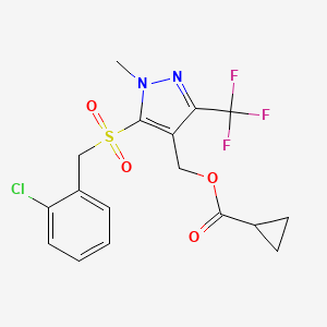 molecular formula C17H16ClF3N2O4S B2652161 [5-[(2-chlorobenzyl)sulfonyl]-1-methyl-3-(trifluoromethyl)-1H-pyrazol-4-yl]methyl cyclopropanecarboxylate CAS No. 955964-19-9