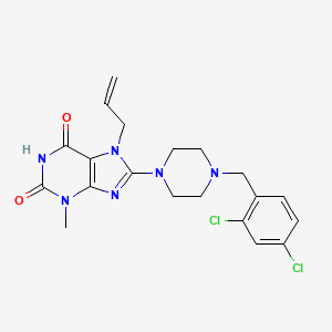 molecular formula C20H22Cl2N6O2 B2652163 8-[4-[(2,4-Dichlorophenyl)methyl]piperazin-1-yl]-3-methyl-7-prop-2-enylpurine-2,6-dione CAS No. 887030-10-6