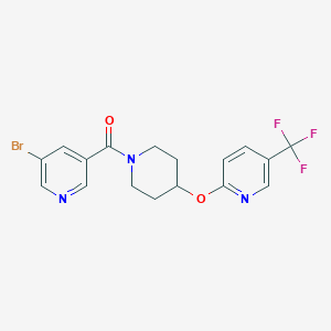 molecular formula C17H15BrF3N3O2 B2652178 (5-Bromopyridin-3-yl)(4-((5-(trifluoromethyl)pyridin-2-yl)oxy)piperidin-1-yl)methanone CAS No. 1421528-62-2