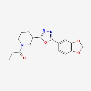 molecular formula C17H19N3O4 B2652192 1-(3-(5-(Benzo[d][1,3]dioxol-5-yl)-1,3,4-oxadiazol-2-yl)piperidin-1-yl)propan-1-one CAS No. 1170781-35-7