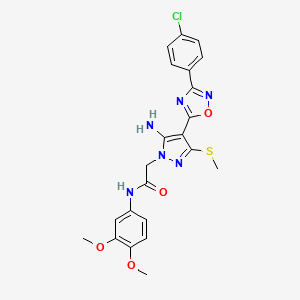 molecular formula C22H21ClN6O4S B2652207 2-(5-氨基-4-(3-(4-氯苯基)-1,2,4-恶二唑-5-基)-3-(甲硫基)-1H-吡唑-1-基)-N-(3,4-二甲氧基苯基)乙酰胺 CAS No. 1243075-62-8