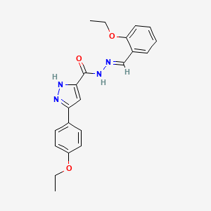 molecular formula C21H22N4O3 B2652232 3-(4-ethoxyphenyl)-N'-[(E)-(2-ethoxyphenyl)methylidene]-1H-pyrazole-5-carbohydrazide CAS No. 1309677-21-1