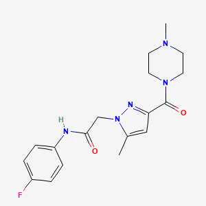 molecular formula C18H22FN5O2 B2652238 N-(4-fluorophenyl)-2-(5-methyl-3-(4-methylpiperazine-1-carbonyl)-1H-pyrazol-1-yl)acetamide CAS No. 1172446-35-3