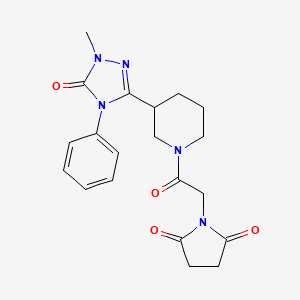 molecular formula C20H23N5O4 B2652242 1-(2-(3-(1-methyl-5-oxo-4-phenyl-4,5-dihydro-1H-1,2,4-triazol-3-yl)piperidin-1-yl)-2-oxoethyl)pyrrolidine-2,5-dione CAS No. 1396853-18-1