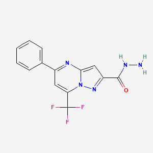 molecular formula C14H10F3N5O B2652257 5-Phenyl-7-(trifluoromethyl)pyrazolo[1,5-a]pyrimidine-2-carbohydrazide CAS No. 329222-73-3