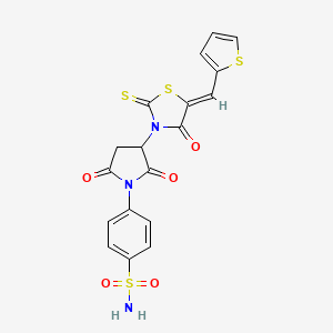 molecular formula C18H13N3O5S4 B2652258 (Z)-4-(2,5-二氧代-3-(4-氧代-5-(噻吩-2-基亚甲基)-2-硫代噻唑烷-3-基)吡咯烷-1-基)苯磺酰胺 CAS No. 898638-34-1