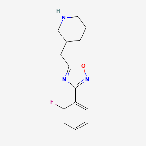 molecular formula C14H16FN3O B2652260 3-(2-Fluorophenyl)-5-(piperidin-3-ylmethyl)-1,2,4-oxadiazole CAS No. 1479450-99-1