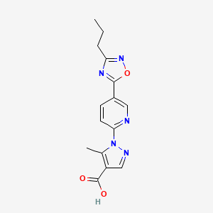 molecular formula C15H15N5O3 B2652264 5-methyl-1-[5-(3-propyl-1,2,4-oxadiazol-5-yl)pyridin-2-yl]-1H-pyrazole-4-carboxylic acid CAS No. 1351398-48-5