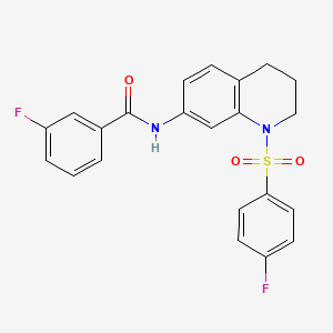 molecular formula C22H18F2N2O3S B2652289 3-氟-N-(1-((4-氟苯基)磺酰基)-1,2,3,4-四氢喹啉-7-基)苯甲酰胺 CAS No. 1005299-98-8