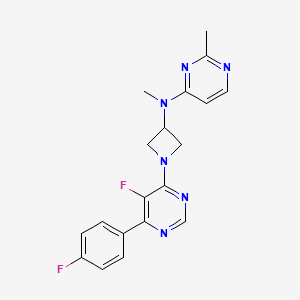 molecular formula C19H18F2N6 B2652295 N-[1-[5-Fluoro-6-(4-fluorophenyl)pyrimidin-4-yl]azetidin-3-yl]-N,2-dimethylpyrimidin-4-amine CAS No. 2380081-45-6