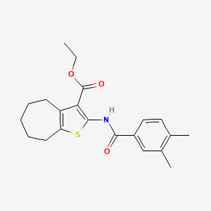 molecular formula C21H25NO3S B2652297 2-(3,4-二甲基苯甲酰胺)-5,6,7,8-四氢-4H-环庚[b]噻吩-3-羧酸乙酯 CAS No. 477504-84-0