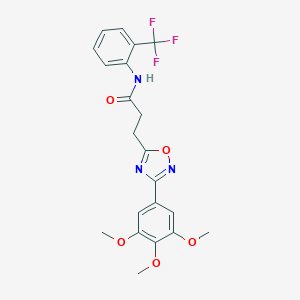 molecular formula C21H20F3N3O5 B265230 N-[2-(trifluoromethyl)phenyl]-3-[3-(3,4,5-trimethoxyphenyl)-1,2,4-oxadiazol-5-yl]propanamide 
