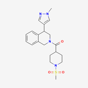 molecular formula C20H26N4O3S B2652302 (4-(1-methyl-1H-pyrazol-4-yl)-3,4-dihydroisoquinolin-2(1H)-yl)(1-(methylsulfonyl)piperidin-4-yl)methanone CAS No. 2034584-57-9