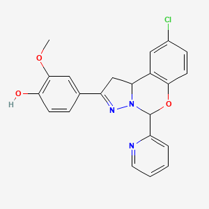 molecular formula C22H18ClN3O3 B2652320 4-(9-chloro-5-(pyridin-2-yl)-5,10b-dihydro-1H-benzo[e]pyrazolo[1,5-c][1,3]oxazin-2-yl)-2-methoxyphenol CAS No. 899973-86-5