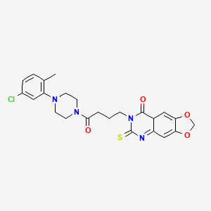 molecular formula C24H25ClN4O4S B2652333 7-{4-[4-(5-氯-2-甲基苯基)哌嗪-1-基]-4-氧代丁基}-6-硫代亚甲基-2H,5H,6H,7H,8H-[1,3]二氧杂环[4,5-g]喹唑啉-8-酮 CAS No. 688054-73-1