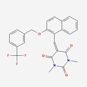 molecular formula C25H19F3N2O4 B2652353 1,3-二甲基-5-[(2-{[3-(三氟甲基)苯基]甲氧基}萘-1-基)亚甲基]-1,3-二氮杂环-2,4,6-三酮 CAS No. 866138-17-2