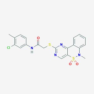 molecular formula C20H17ClN4O3S2 B2652354 N-(3-chloro-4-methylphenyl)-2-[(6-methyl-5,5-dioxido-6H-pyrimido[5,4-c][2,1]benzothiazin-2-yl)thio]acetamide CAS No. 895102-99-5