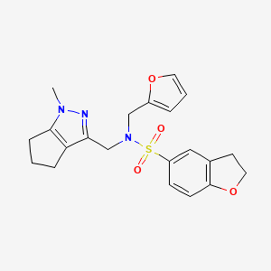 molecular formula C21H23N3O4S B2652357 N-(furan-2-ylmethyl)-N-((1-methyl-1,4,5,6-tetrahydrocyclopenta[c]pyrazol-3-yl)methyl)-2,3-dihydrobenzofuran-5-sulfonamide CAS No. 1798488-30-8