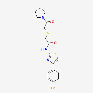 molecular formula C17H18BrN3O2S2 B2652360 N-(4-(4-bromophenyl)thiazol-2-yl)-2-((2-oxo-2-(pyrrolidin-1-yl)ethyl)thio)acetamide CAS No. 681223-26-7