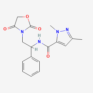 molecular formula C17H18N4O4 B2652375 N-(2-(2,4-dioxooxazolidin-3-yl)-1-phenylethyl)-1,3-dimethyl-1H-pyrazole-5-carboxamide CAS No. 1903621-02-2