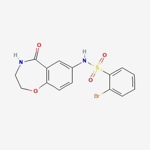 molecular formula C15H13BrN2O4S B2652393 2-bromo-N-(5-oxo-2,3,4,5-tetrahydrobenzo[f][1,4]oxazepin-7-yl)benzenesulfonamide CAS No. 926032-56-6