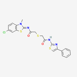 molecular formula C21H17ClN4O2S3 B2652394 (Z)-N-(6-chloro-3-methylbenzo[d]thiazol-2(3H)-ylidene)-2-((2-oxo-2-((4-phenylthiazol-2-yl)amino)ethyl)thio)acetamide CAS No. 851717-07-2