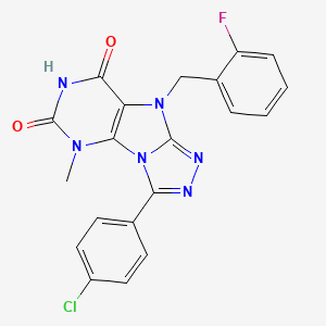 molecular formula C20H14ClFN6O2 B2652399 3-(4-chlorophenyl)-9-(2-fluorobenzyl)-5-methyl-5,9-dihydro-6H-[1,2,4]triazolo[4,3-e]purine-6,8(7H)-dione CAS No. 921856-01-1