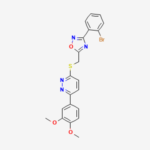 molecular formula C21H17BrN4O3S B2652417 3-(2-Bromophenyl)-5-(((6-(3,4-dimethoxyphenyl)pyridazin-3-yl)thio)methyl)-1,2,4-oxadiazole CAS No. 1111420-78-0