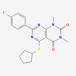 molecular formula C19H19FN4O2S B2652419 5-(cyclopentylthio)-7-(4-fluorophenyl)-1,3-dimethylpyrimido[4,5-d]pyrimidine-2,4(1H,3H)-dione CAS No. 863003-51-4