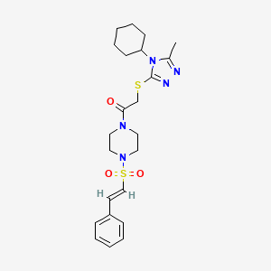 molecular formula C23H31N5O3S2 B2652432 2-[(4-cyclohexyl-5-methyl-1,2,4-triazol-3-yl)sulfanyl]-1-[4-[(E)-2-phenylethenyl]sulfonylpiperazin-1-yl]ethanone CAS No. 925548-34-1