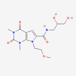 molecular formula C15H22N4O6 B2652437 N-(2,3-dihydroxypropyl)-7-(2-methoxyethyl)-1,3-dimethyl-2,4-dioxo-2,3,4,7-tetrahydro-1H-pyrrolo[2,3-d]pyrimidine-6-carboxamide CAS No. 1021133-65-2