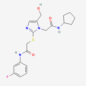 N-cyclopentyl-2-(2-((2-((3-fluorophenyl)amino)-2-oxoethyl)thio)-5-(hydroxymethyl)-1H-imidazol-1-yl)acetamide