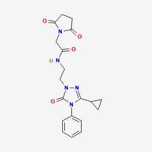 molecular formula C19H21N5O4 B2652452 N-(2-(3-cyclopropyl-5-oxo-4-phenyl-4,5-dihydro-1H-1,2,4-triazol-1-yl)ethyl)-2-(2,5-dioxopyrrolidin-1-yl)acetamide CAS No. 1396853-44-3