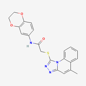 molecular formula C21H18N4O3S B2652473 N-(2,3-Dihydro-1,4-benzodioxin-6-YL)-2-({5-methyl-[1,2,4]triazolo[4,3-A]quinolin-1-YL}sulfanyl)acetamide CAS No. 379239-46-0