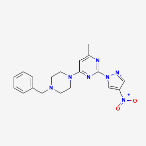 molecular formula C19H21N7O2 B2652494 4-(4-Benzylpiperazin-1-yl)-6-methyl-2-(4-nitropyrazol-1-yl)pyrimidine CAS No. 1002044-09-8