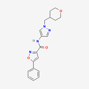 molecular formula C19H20N4O3 B2652496 5-phenyl-N-(1-((tetrahydro-2H-pyran-4-yl)methyl)-1H-pyrazol-4-yl)isoxazole-3-carboxamide CAS No. 1706212-92-1