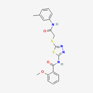 molecular formula C19H18N4O3S2 B2652506 2-methoxy-N-(5-((2-oxo-2-(m-tolylamino)ethyl)thio)-1,3,4-thiadiazol-2-yl)benzamide CAS No. 392292-15-8