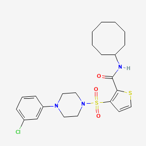molecular formula C23H30ClN3O3S2 B2652508 3-{[4-(3-chlorophenyl)piperazin-1-yl]sulfonyl}-N-cyclooctylthiophene-2-carboxamide CAS No. 1207013-76-0