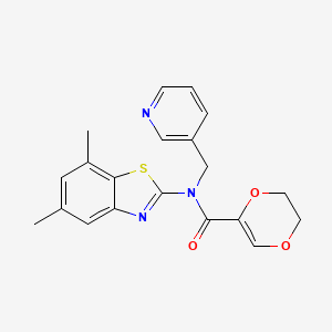 molecular formula C20H19N3O3S B2652530 N-(5,7-dimethylbenzo[d]thiazol-2-yl)-N-(pyridin-3-ylmethyl)-5,6-dihydro-1,4-dioxine-2-carboxamide CAS No. 895424-79-0