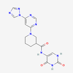 molecular formula C16H17N9O3 B2652531 1-(6-(1H-1,2,4-triazol-1-yl)pyrimidin-4-yl)-N-(2,4-dioxo-1,2,3,4-tetrahydropyrimidin-5-yl)piperidine-3-carboxamide CAS No. 1797357-28-8