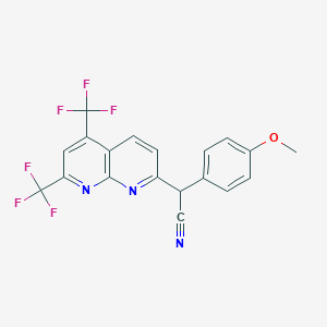 molecular formula C19H11F6N3O B2652532 2-[5,7-Bis(trifluoromethyl)-1,8-naphthyridin-2-yl]-2-(4-methoxyphenyl)acetonitrile CAS No. 478043-31-1