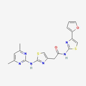 molecular formula C18H16N6O2S2 B2652537 2-(2-((4,6-dimethylpyrimidin-2-yl)amino)thiazol-4-yl)-N-(4-(furan-2-yl)thiazol-2-yl)acetamide CAS No. 1251632-26-4