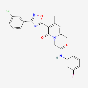molecular formula C23H18ClFN4O3 B2652540 2-(3-(3-(3-chlorophenyl)-1,2,4-oxadiazol-5-yl)-4,6-dimethyl-2-oxopyridin-1(2H)-yl)-N-(3-fluorophenyl)acetamide CAS No. 946294-85-5