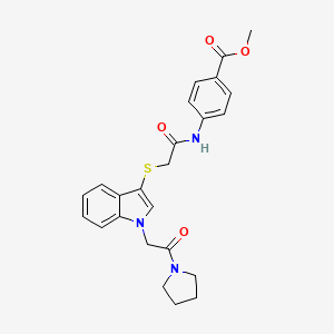 molecular formula C24H25N3O4S B2652566 methyl 4-[2-({1-[2-oxo-2-(pyrrolidin-1-yl)ethyl]-1H-indol-3-yl}sulfanyl)acetamido]benzoate CAS No. 877659-01-3