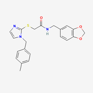 molecular formula C21H21N3O3S B2652576 N-(1,3-苯并二氧杂环-5-基甲基)-2-[1-[(4-甲苯基)甲基]咪唑-2-基]硫代乙酰胺 CAS No. 869346-42-9