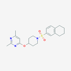 molecular formula C21H27N3O3S B2652577 2,4-Dimethyl-6-((1-((5,6,7,8-tetrahydronaphthalen-2-yl)sulfonyl)piperidin-4-yl)oxy)pyrimidine CAS No. 2034617-88-2