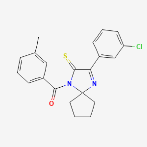 molecular formula C21H19ClN2OS B2652590 3-(3-Chlorophenyl)-1-(3-methylbenzoyl)-1,4-diazaspiro[4.4]non-3-ene-2-thione CAS No. 1223852-60-5